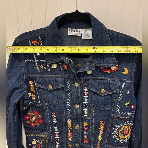 Main Street Vintage Embroidered and Embellished Denim Jacket - Size Small - Picture 3 of 5